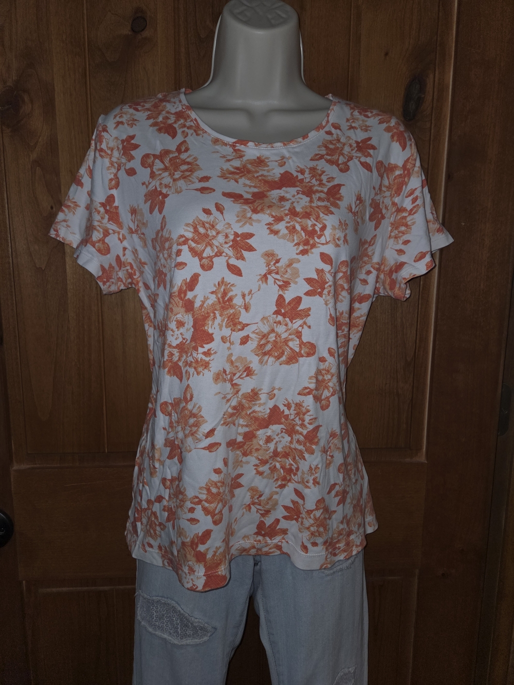 croft‎ & barrow White Tee with Orange Floral Print